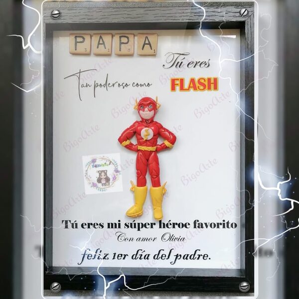 Cuadro Día del Padre — Cuadro personalizado con figura de superhéroe y dedicatoria.